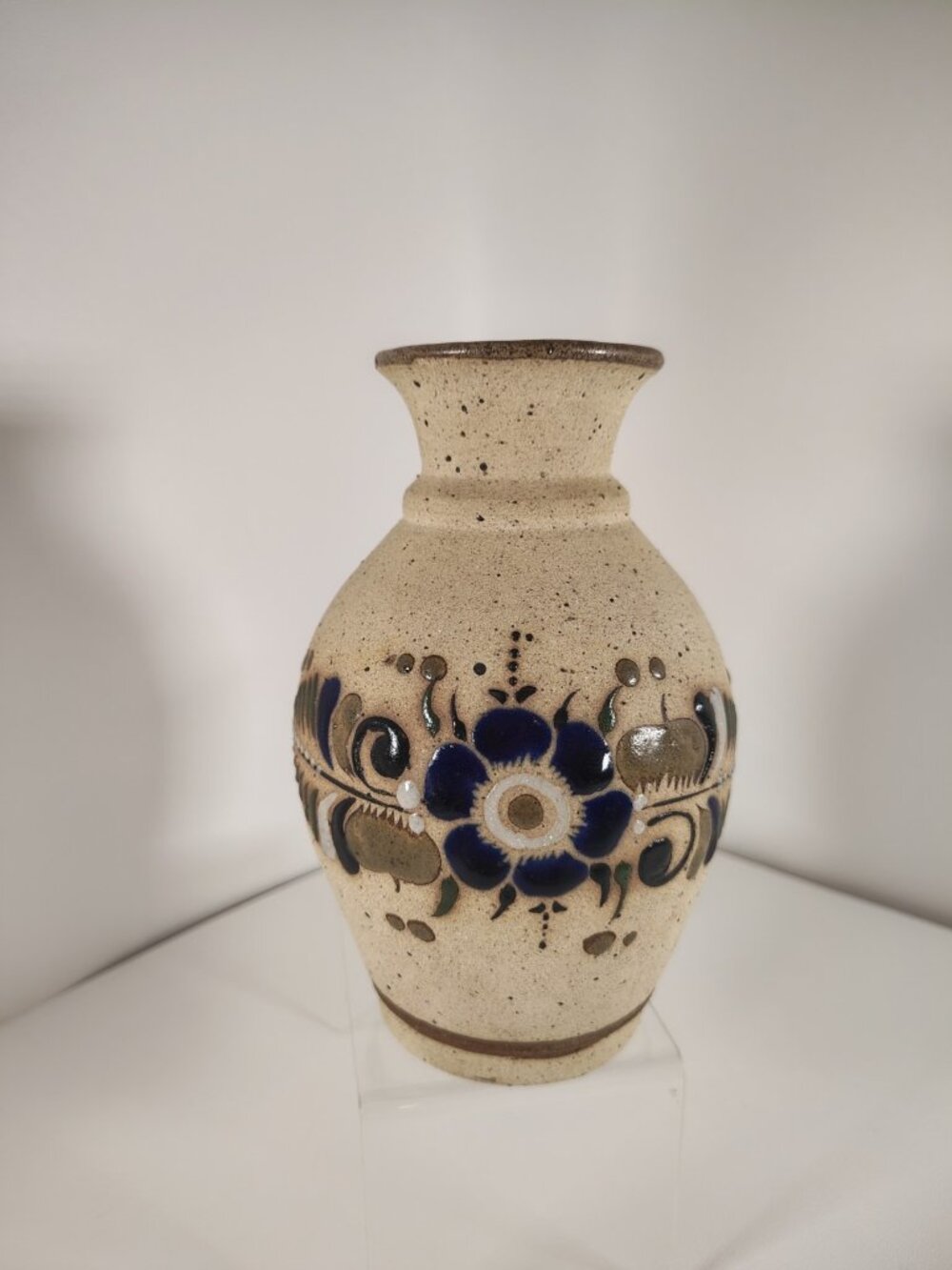 VTG Tonala Stoneware Bud Vase Mexican Hand Painted Pottery SANDSTONE 6.5"